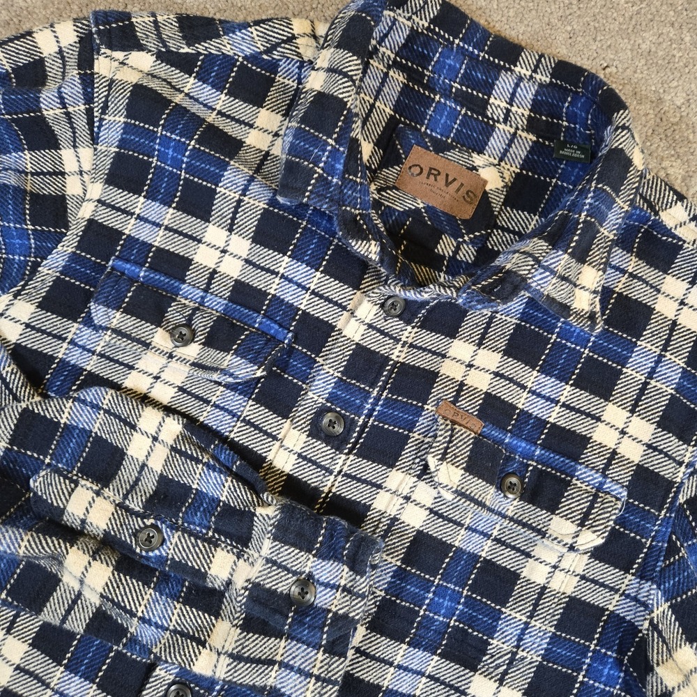 ORVIS‎ Men's Flannel Big Bear Heavy Plaid Button Jacket Front Pocket Large